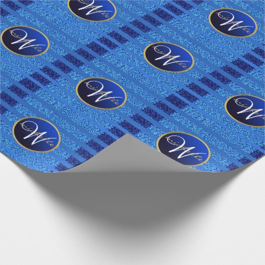 Navy Blue Imitats Glitzern Bokeh Funkelnd Monogram Geschenkpapier (Ecke)