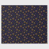 Navy Blue Imitats Gold Foil Floral Blätter Geschenkpapier (Flach)