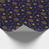 Navy Blue Imitats Gold Foil Floral Blätter Geschenkpapier (Ecke)