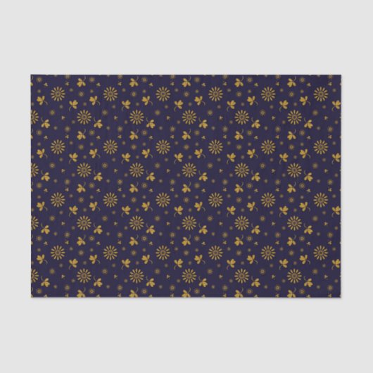 Navy Blue Imitats Gold Foil Floral Blätter Seidenpapier (Vorderseite)