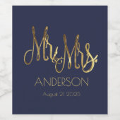 Navy Blue Imitats Gold Foil Typografy Weinetikett (Einzelnes Label)