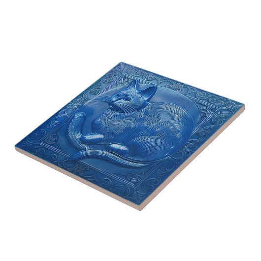 Navy Blue Imitats Relief Art Nouveau Cat Fliese (Seite)