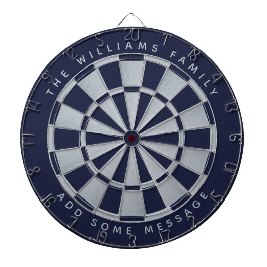 Navy Blue Imitats Silver Custom Family Name Geomet Dartscheibe (vorne)