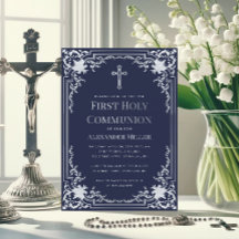 Navy Blue Imitats Silver Vintag Boy First Communat