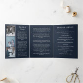 Navy Blue in Love Memory Foto Beerdigung Dreifach-gefaltete Programmkarte (Innenseite)