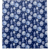 Navy Blue in White Chinoiserie Asian Floral Duschvorhang (Vorderseite)