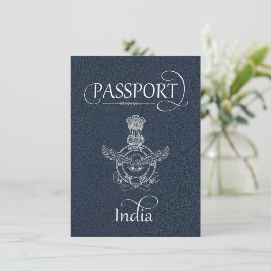 Navy Blue India Passport Save the Date Card (Stehend Vorderseite)