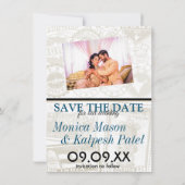 Navy Blue India Passport Save the Date Card (Rückseite)