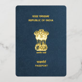 Navy Blue India Passport Save the Date Folieneinladung (Vorderseite)