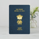 Navy Blue India Passport Save the Date Folieneinladung (Stehend vorne)
