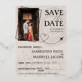 Navy Blue India Passport Save the Date Folieneinladung (Rückseite)