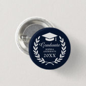 Navy Blue Individuelle Name Laurel Wreath Abschlus Button (Vorne & Hinten)