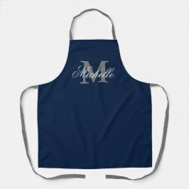 Navy-Blue-individuelle Name-Monogramm-Küche Schürze