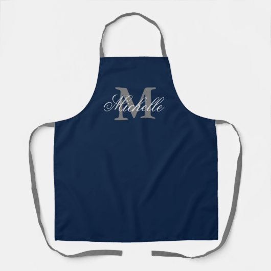 Navy-Blue-individuelle Name-Monogramm-Küche Schürze (Vorderseite)