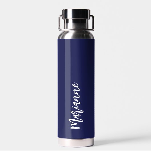 Navy Blue individuelle Name Script Trinkflasche (Rückseite)