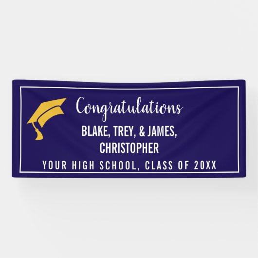 Navy Blue Individuellen Namens Abschluss Banner (Horizontal)