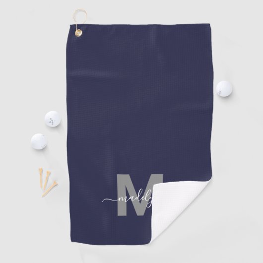 Navy Blue Initial Name Monogram Golfhandtuch (Insitu)