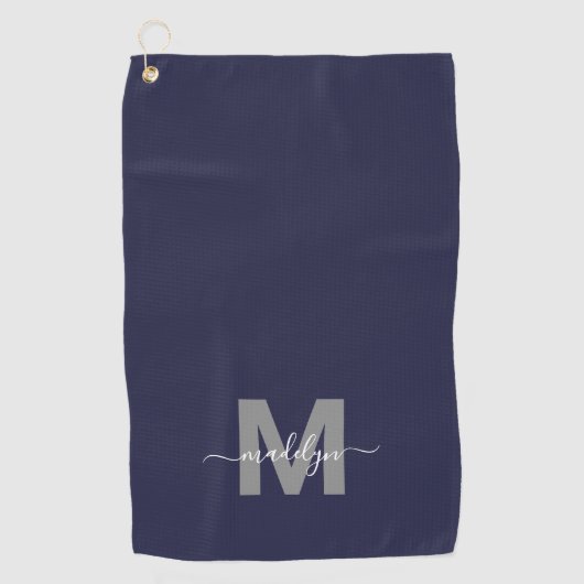 Navy Blue Initial Name Monogram Golfhandtuch (Vorderseite)