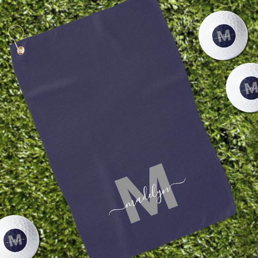 Navy Blue Initial Name Monogram Golfhandtuch