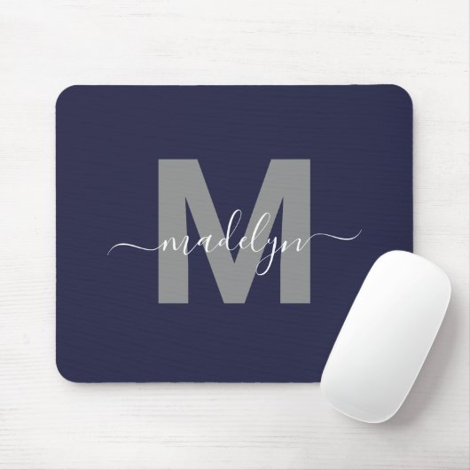 Navy Blue Initial Name Monogram Mousepad (Mit Mouse)