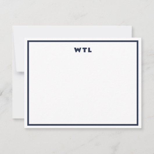 Navy Blue Initials Monogram Modern Note Card Einladung (Vorderseite)