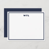 Navy Blue Initials Monogram Modern Note Card Einladung (Vorne/Hinten)