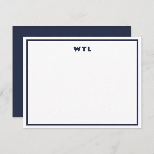 Navy Blue Initials Monogram Modern Note Card Einladung (Vorne/Hinten)