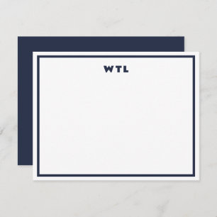 Navy Blue Initials Monogram Modern Note Card Einladung