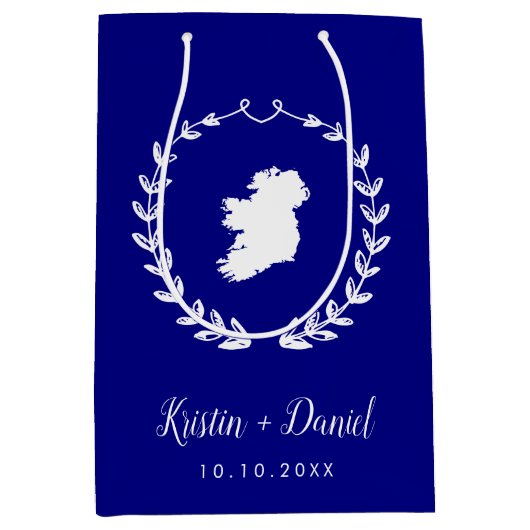 Navy Blue Ireland Map Wedding Welcome Swag Mittlere Geschenktüte (Vorderseite)