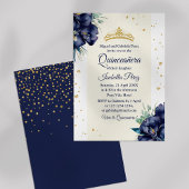 Navy Blue Iris und Glitzer Tiara Quinceanera Einladung