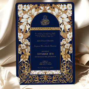 Navy Blue Islamic Wedding Antique Gold Moslem Einladung