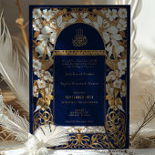 Navy Blue Islamic Wedding Antique Gold Moslem Einladung