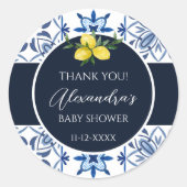 Navy Blue Italia Lemon Baby Dusche Vielen Dank Runder Aufkleber (Vorderseite)