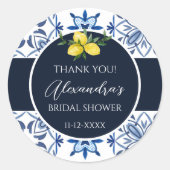 Navy Blue Italian Lemon Brautparty Danke Runder Aufkleber (Vorderseite)