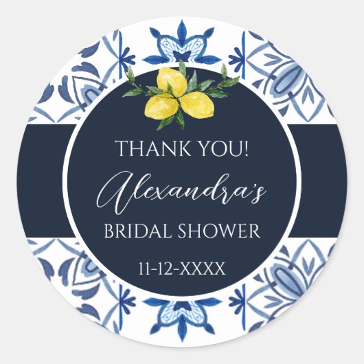 Navy Blue Italian Lemon Brautparty Danke Runder Aufkleber (Vorderseite)