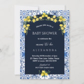 Navy Blue Italian Mediterrane Lemon Baby Dusche Einladung (Vorderseite)