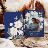 Navy Blue Ivory Chinoiserie Floral Save the Date Einladung