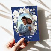 Navy Blue Ivory Chinoiserie Floral Save the Date Einladung