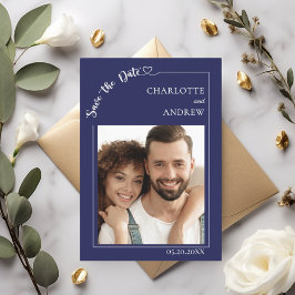 Navy blue ivory photo wedding Save the Date