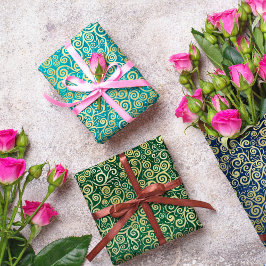 Navy Blue Jade Green Aquamarin Gold Wirbel Muster  Geschenkpapier Set