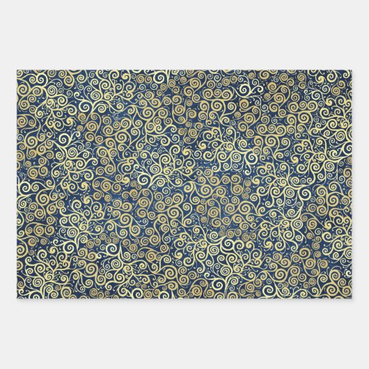 Navy Blue Jade Green Aquamarin Gold Wirbel Muster Geschenkpapier Set (Vorderseite)