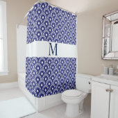 Navy Blue Japanisches Muster Monogram Duschvorhang (Beispiel)