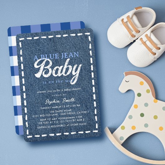 Navy Blue Jean Baby Boy Baby Shower Einladung