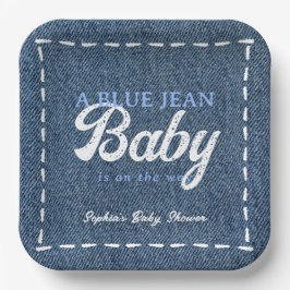 Navy Blue Jean Baby Boy Baby Shower Pappteller