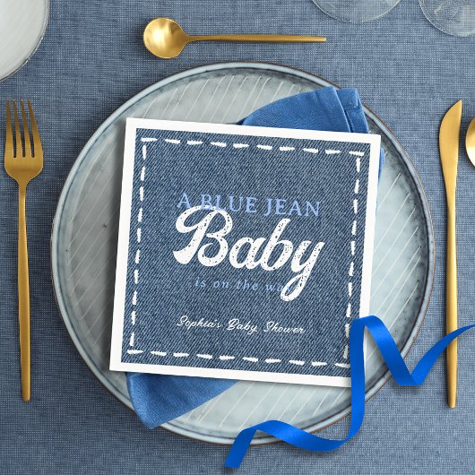 Navy Blue Jean Baby Boy Baby Shower  Serviette