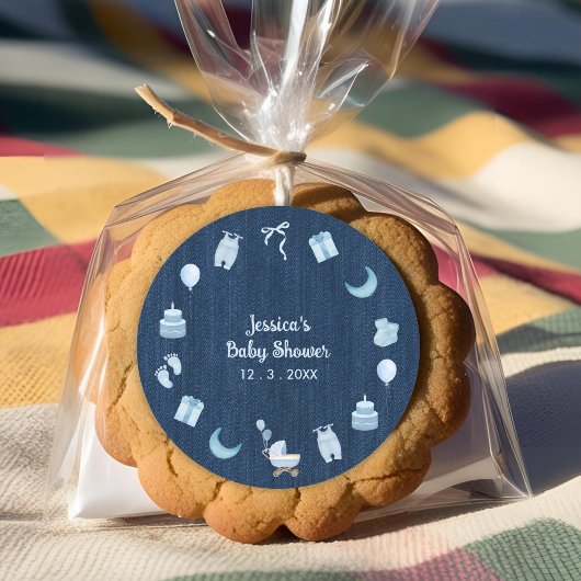 Navy Blue Jean Baby Denim Baby Dusche Vielen Dank Runder Aufkleber