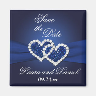 Navy Blue Joded Hearts Speichern Sie das Date Magn Magnet