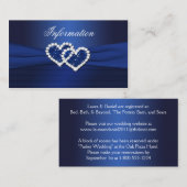 Navy Blue Joined Hearts Wedding Information Card Begleitkarte (Vorne/Hinten)