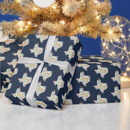 Navy Blue Joy Holiday Blätter Texas Shape Geschenkpapier