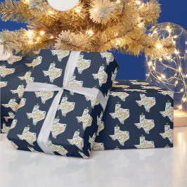 Navy Blue Joy Holiday Blätter Texas Shape Geschenkpapier